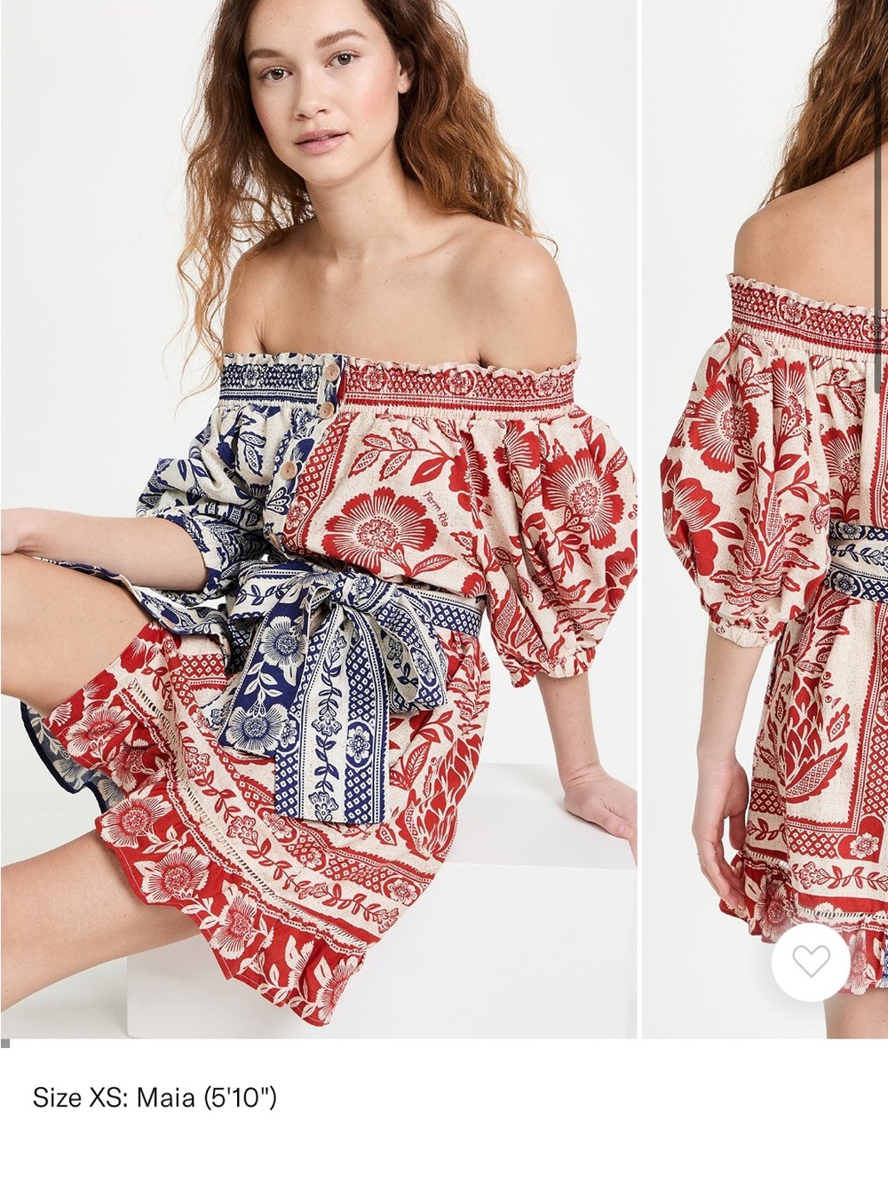 FARM Rio Red, Blue & Cream Strapless Floral Off-Shoulder Dress